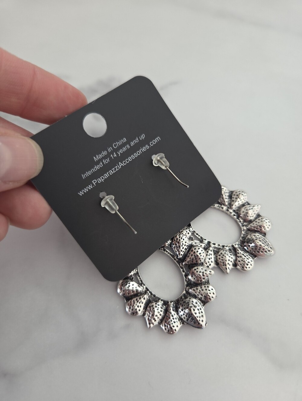 ​Paparazzi Purple Teardrop Bead Silver Oval Frame Dangle Earrings - Picture 12 of 12